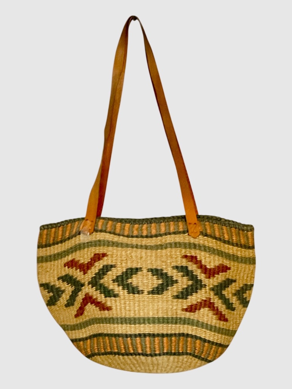 Bag Boho Chic Woven Sisal Shoulder Round Lined Zip Closure Market Tote 2 Sraps